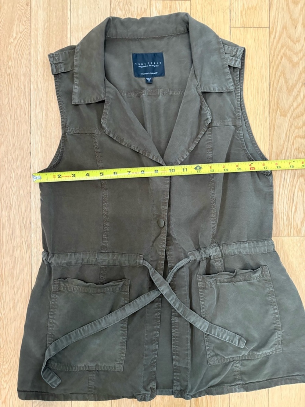 SANCTUARY Olive Green Utility Tie Vest Gorpcore Safari Military Chic M - Picture 7 of 8